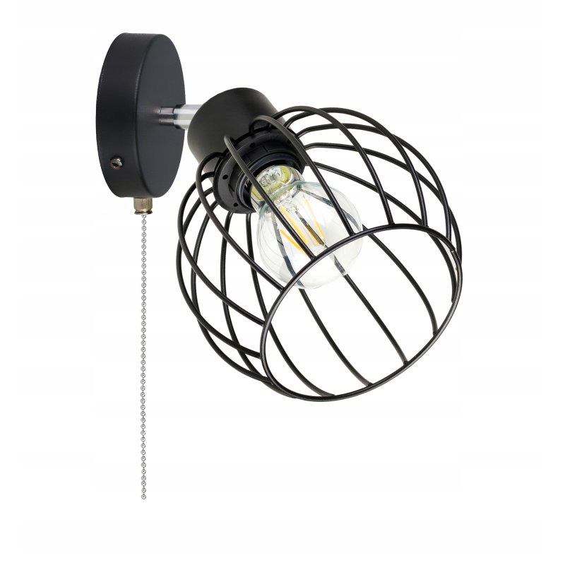 Lampa kinkiet na E27 ścienny loft kula metal + włącznik on/off łańcuszkowy