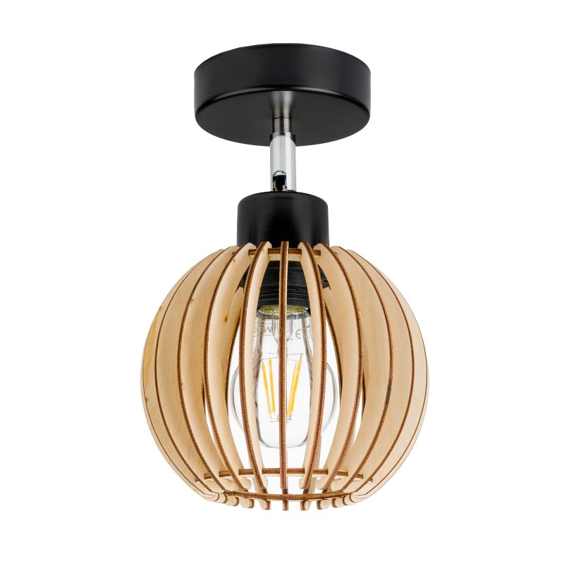 Lampa kinkiet na E27 ścienny loft kula drewno + włącznik on/off łańcuszkowy