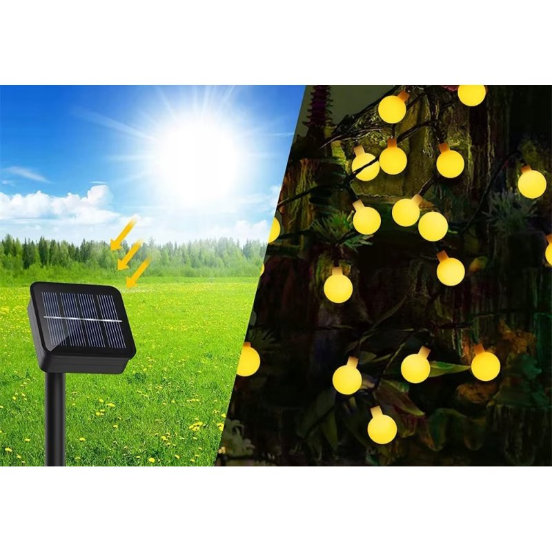 GIRLANDA solarna CIEPŁA Lampki ogrodowe solarne 50 LED ciepłe KULKI mleczne