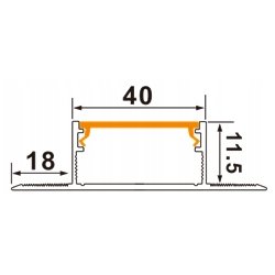 PROFIL szeroki 40mm ALU do LED PŁYTEK ściennych gres gips KLOSZ mleczny 2m