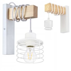 Lampa Kinkiet Ścienny drewniany LED Zwis na kablu klosz 1xE27 LOFT Biały