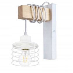 Lampa Kinkiet Ścienny drewniany LED Zwis na kablu klosz 1xE27 LOFT Biały