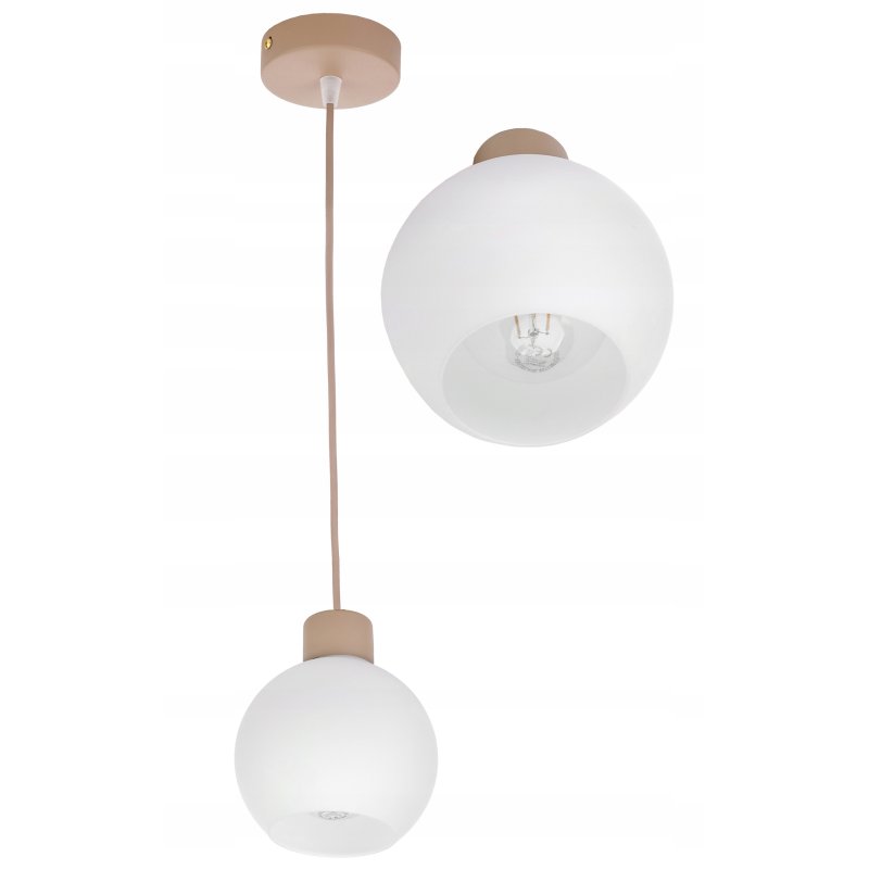 LAMPA WISZACA sufitowa zwis żyrandol E27 KASZMIR beż ecru klosz KULA biała