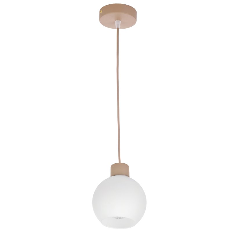 LAMPA WISZACA sufitowa zwis żyrandol E27 KASZMIR beż ecru klosz KULA biała