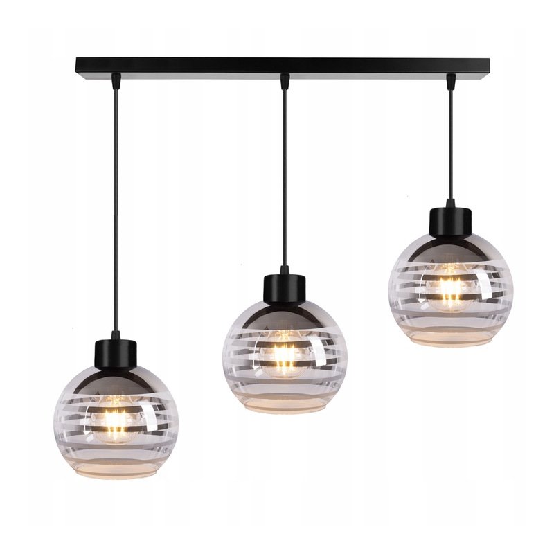 Lampa wisząca sufitowa ZWIS belka na 3x E27 szklany klosz kula paski