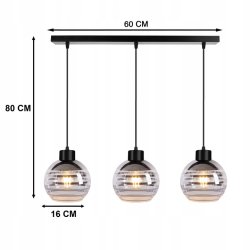 Lampa wisząca sufitowa ZWIS belka na 3x E27 szklany klosz kula paski