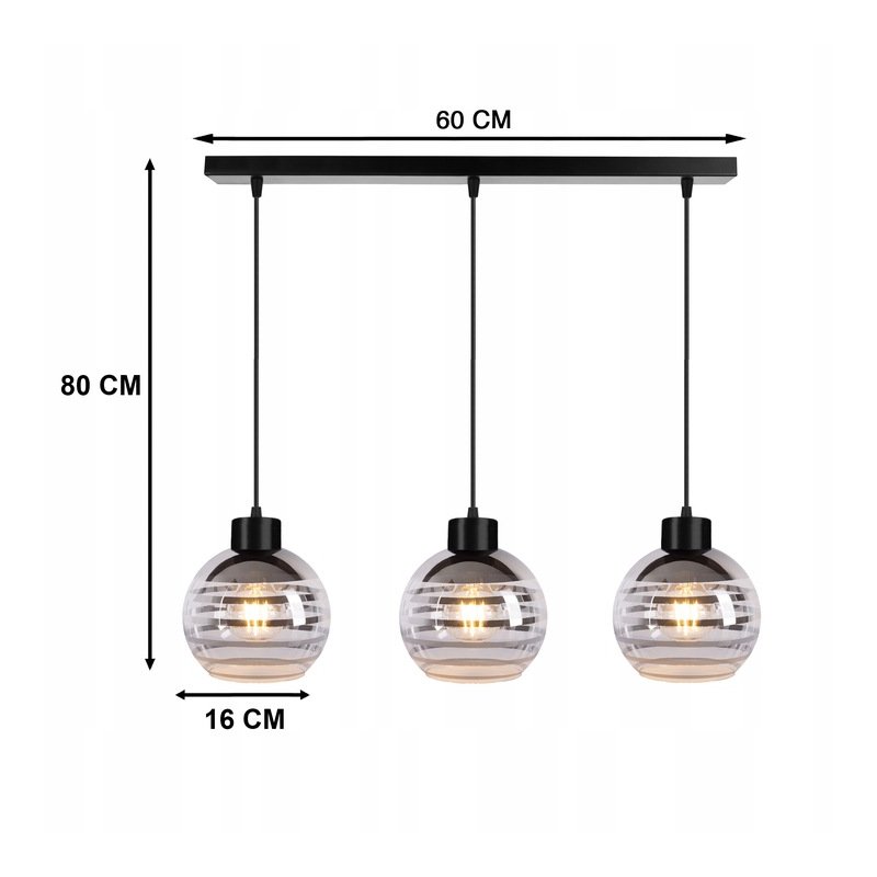 Lampa wisząca sufitowa ZWIS belka na 3x E27 szklany klosz kula paski