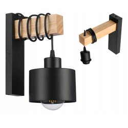 Lampa Kinkiet Ścienny drewniany LED Zwis na kablu klosz 1xE27 LOFT Czarny
