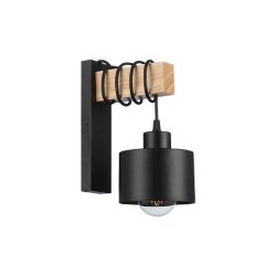 Lampa Kinkiet Ścienny drewniany LED Zwis na kablu klosz 1xE27 LOFT Czarny