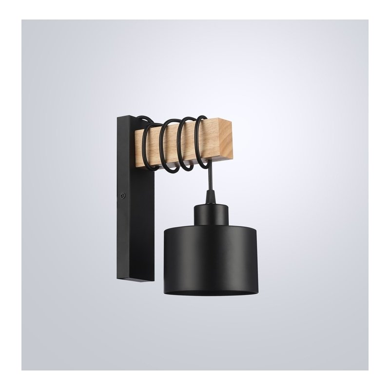 Lampa Kinkiet Ścienny drewniany LED Zwis na kablu klosz 1xE27 LOFT Czarny