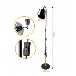 Lampa stojąca podłogowa loft na led pojedyncza 1x E27 regulowana czarna