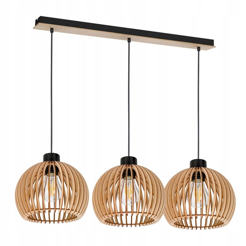 Lampa wisząca zwis żyrandol sufitowa LOFT klosz kula 36 Drewno na 3x E27