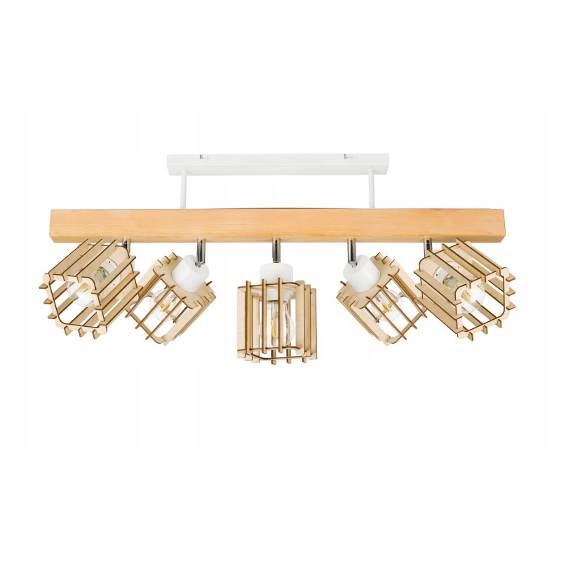 LAMPA drewniana belka sufitowa ŻYRANDOL PLAFON LOFT BIAŁY na 5x KLOSZ E27