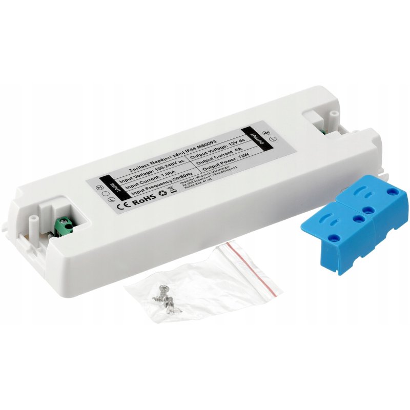 Zasilacz meblowy slim 12V 6A 72W IP44 do taśm led
