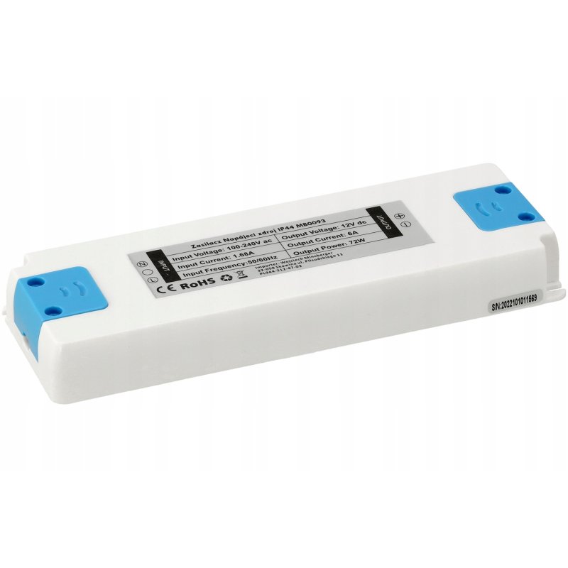 Zasilacz meblowy slim 12V 6A 72W IP44 do taśm led