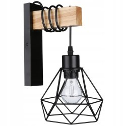 Lampa Kinkiet Ścienny drewniany LED Zwis na kablu klosz 1xE27 LOFT Czarny