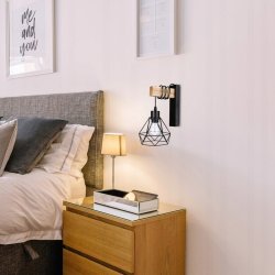 Lampa Kinkiet Ścienny drewniany LED Zwis na kablu klosz 1xE27 LOFT Czarny