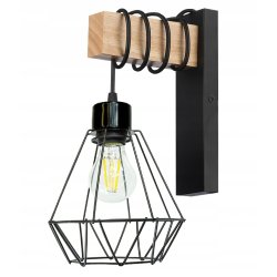Lampa Kinkiet Ścienny drewniany LED Zwis na kablu klosz 1xE27 LOFT Czarny