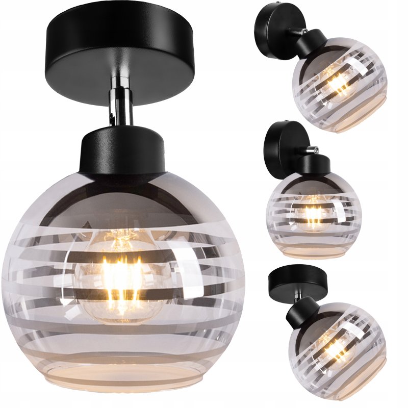 LAMPA sufitowa KINKIET ŚCIENNY regulowany LOFT na szklany klosz KULA paski