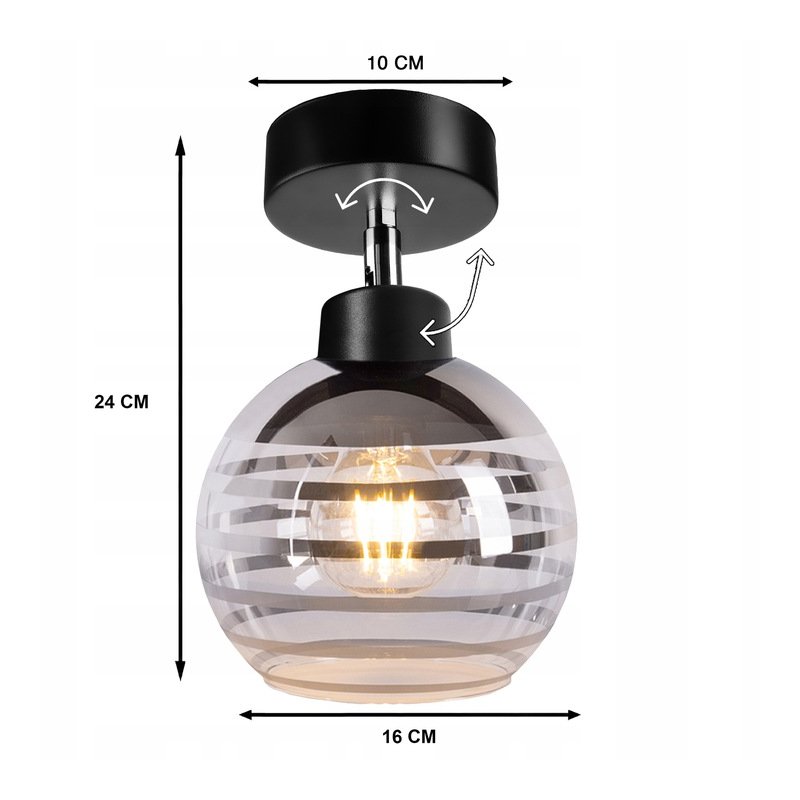 LAMPA sufitowa KINKIET ŚCIENNY regulowany LOFT na szklany klosz KULA paski
