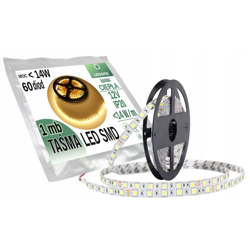 Taśma LED SMD5050 15W 1mb 300 diod IP20 CIEPŁA