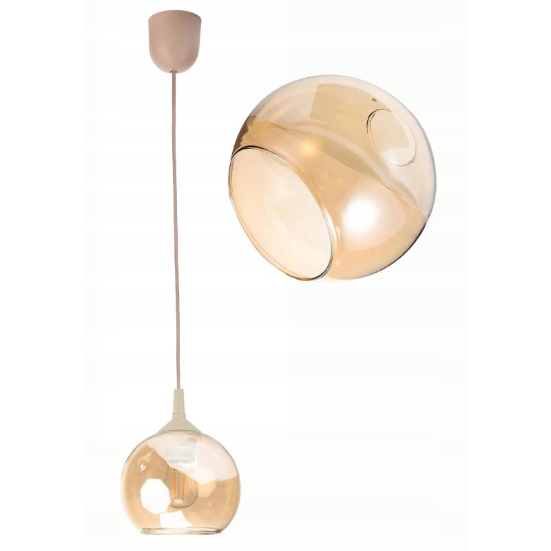 LAMPA WISZĄCA ZWIS PCV ŻYRANDOL SUFITOWY klosz AMBER E27 KASZMIR beż ecru