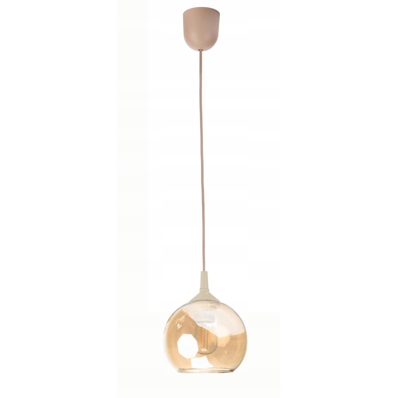 LAMPA WISZĄCA ZWIS PCV ŻYRANDOL SUFITOWY klosz AMBER E27 KASZMIR beż ecru
