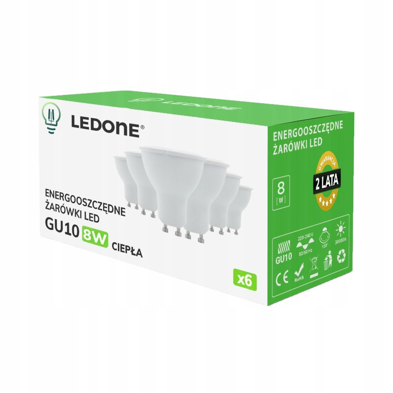6x Żarówka LED GU10 8W Barwa CIEPŁA Premium Energooszczędne Zestaw LEDOWY