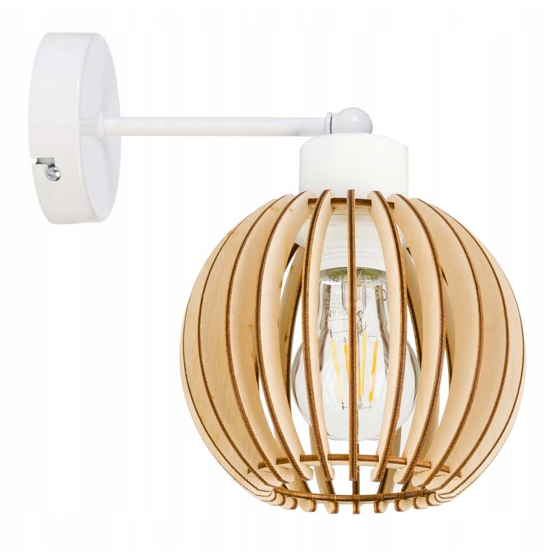 Lampa kinkiet E27 ścienny stały loft kula drewno