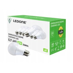 6x Żarówka LED E27 A60 18W Barwa biała ZIMNA Premium Zestaw LEDOWY