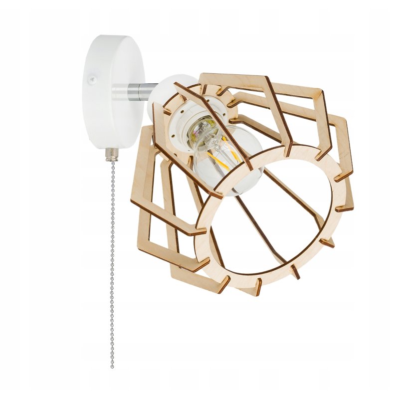 Lampa kinkiet E27 ścienny loft brylant drewno + włącznik on/off łańcuszkowy