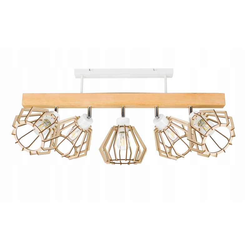 LAMPA drewniana belka sufitowa ŻYRANDOL PLAFON LOFT BIAŁY na 5x KLOSZ E27