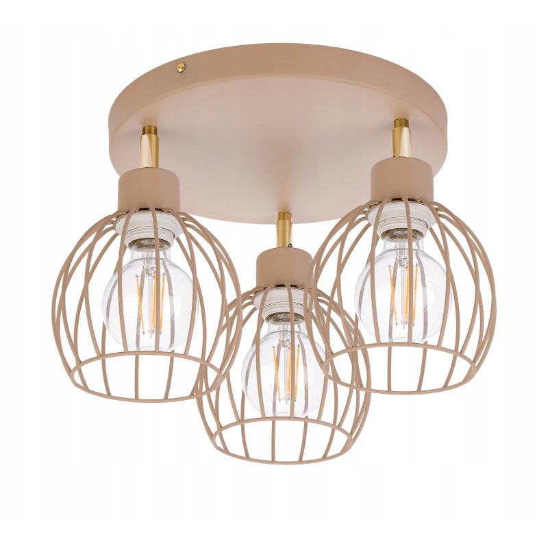 LAMPA WISZĄCA SUFITOWA PLAFON ŻYRANDOL RUCH KULA 3x E27 KASZMIR beż ecru