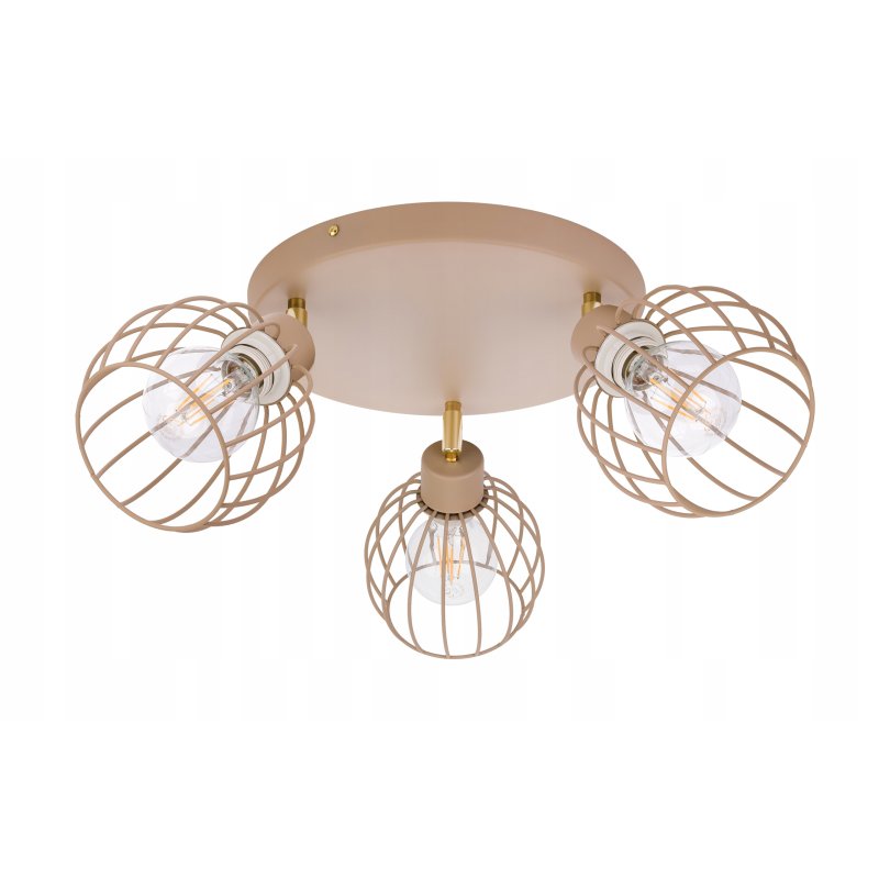 LAMPA WISZĄCA SUFITOWA PLAFON ŻYRANDOL RUCH KULA 3x E27 KASZMIR beż ecru