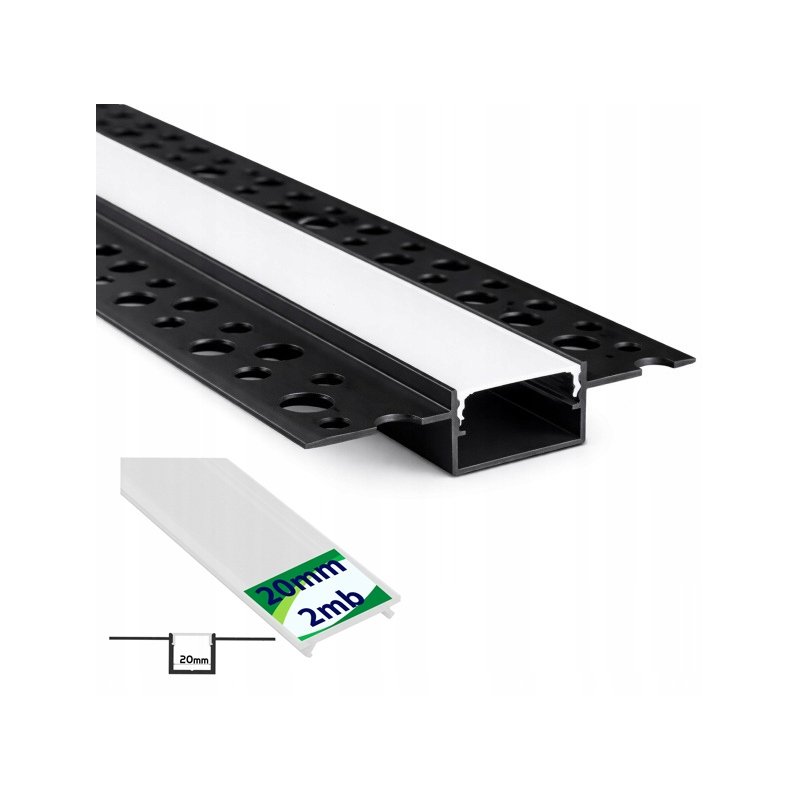 PROFIL aluminiowy XL szeroki 20mm do taśm led płyt karton-gips KG KLOSZ 2m
