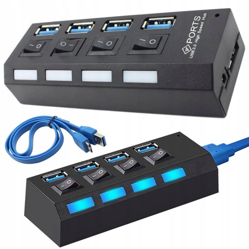 ROZGAŁĘŹNIK z włącznikiem rozdzielacz portów HUB na USB 4x usb 3.0