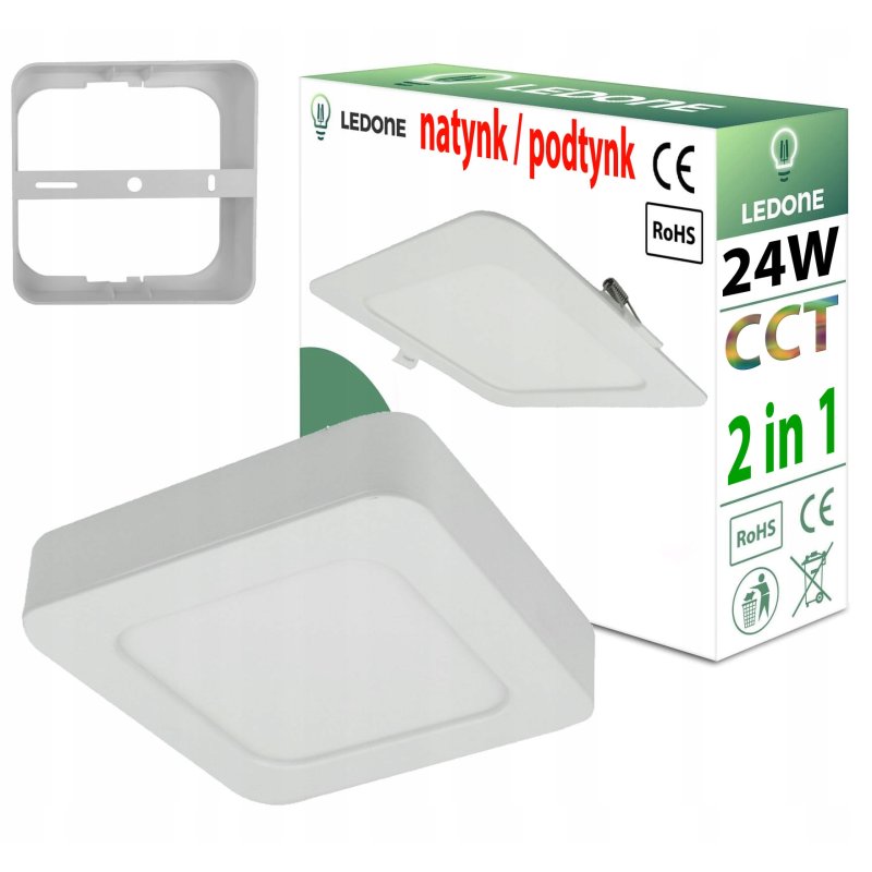Panel LED 24W plafon 2w1 podtynk natynk barwa CCT ciepła neutralna zimna