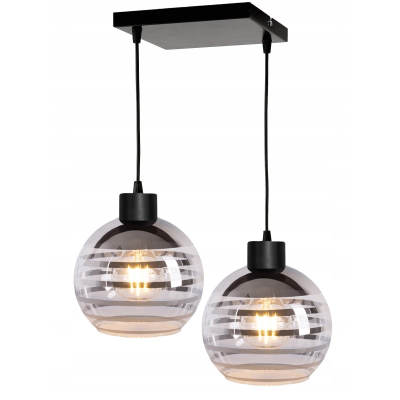 Lampa wisząca sufitowa ZWIS belka na 2x E27 szklany klosz kula paski