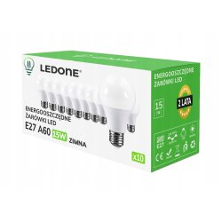 10x Żarówka LED E27 A60 15W Barwa biała ZIMNA Premium Zestaw LEDOWY