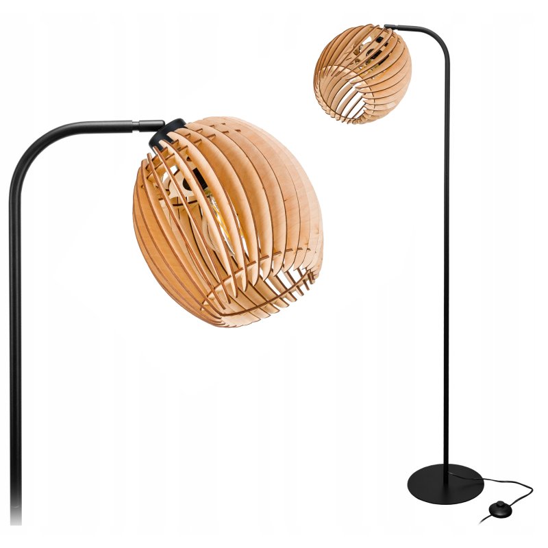 LAMPA STOJĄCA PODŁOGOWA LOFT na 1 LED E27 regulowana GIĘTA Z KLOSZEM DREWNO