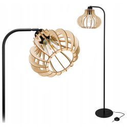 LAMPA STOJĄCA PODŁOGOWA LOFT na 1 LED E27 regulowana GIĘTA Z KLOSZEM DREWNO
