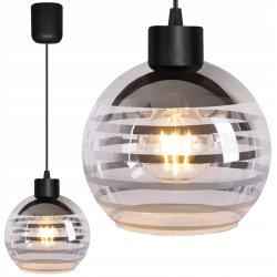Lampa wisząca sufitowa ZWIS PCV na 1x E27 szklany klosz kula paski