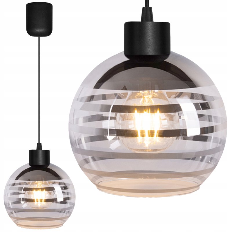 Lampa wisząca sufitowa ZWIS PCV na 1x E27 szklany klosz kula paski