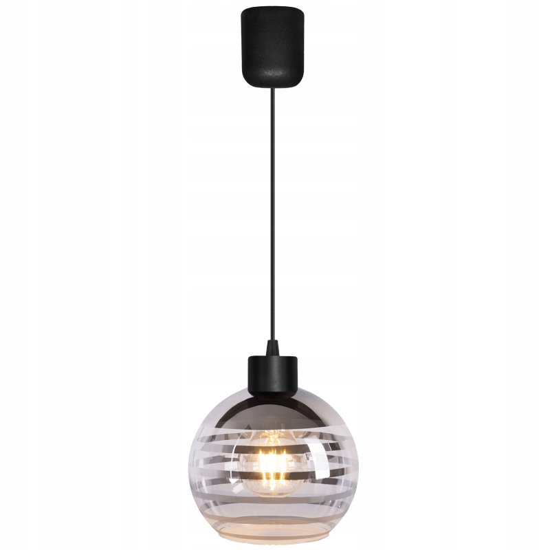 Lampa wisząca sufitowa ZWIS PCV na 1x E27 szklany klosz kula paski