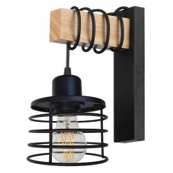 Lampa Kinkiet Ścienny drewniany LED Zwis na kablu klosz 1xE27 LOFT Czarny