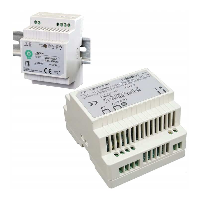 Zasilacz na szynę DIN 12V 2,5A 30W led cctv