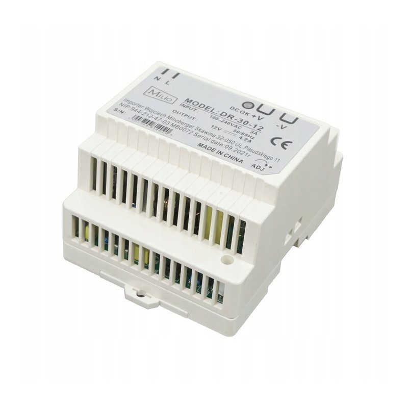 Zasilacz na szynę DIN 12V 2,5A 30W led cctv