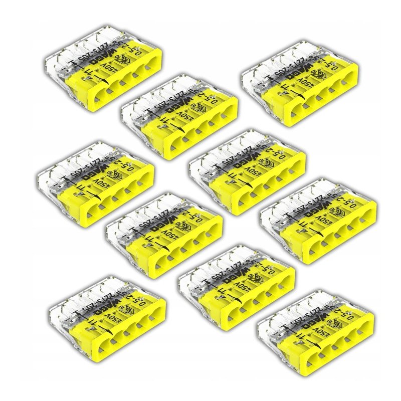10x Szybkozłączka kostka WAGO 5-torowa na drut 5x0,5mm-2,5mm zaciskowa