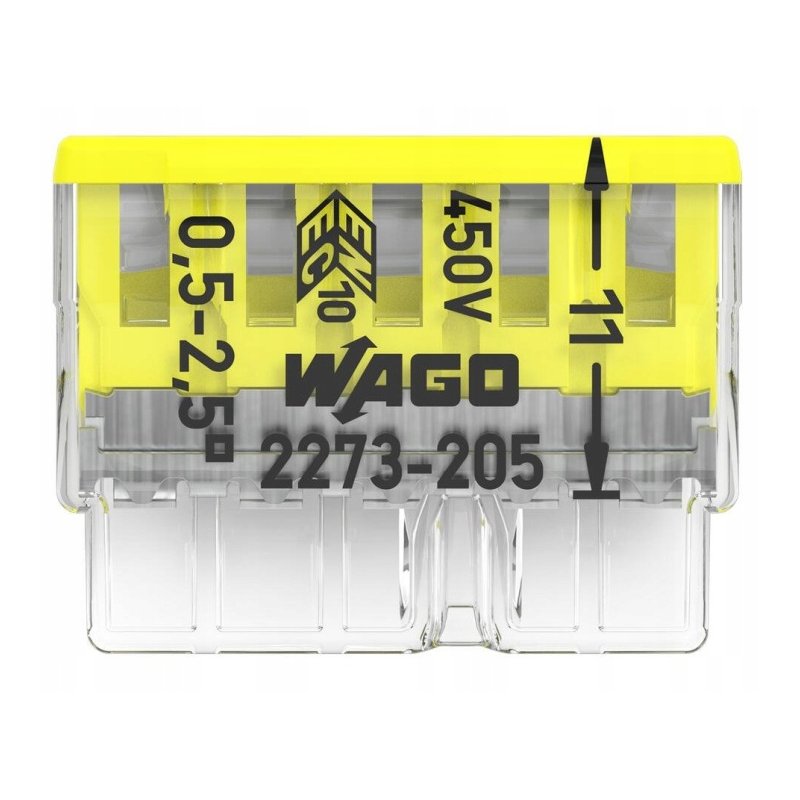 10x Szybkozłączka kostka WAGO 5-torowa na drut 5x0,5mm-2,5mm zaciskowa