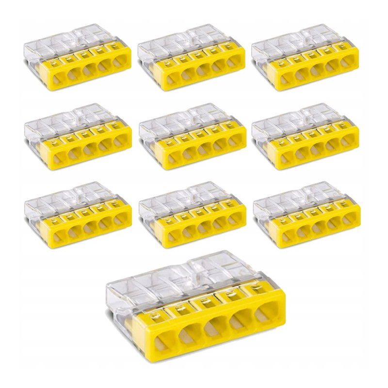 10x Szybkozłączka kostka WAGO 5-torowa na drut 5x0,5mm-2,5mm zaciskowa